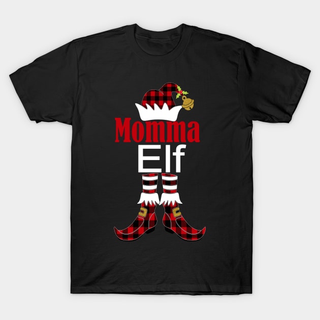 Christmas Family Buffalo Plaid Momma Elf Matching Gift T-Shirt by Kimmicsts